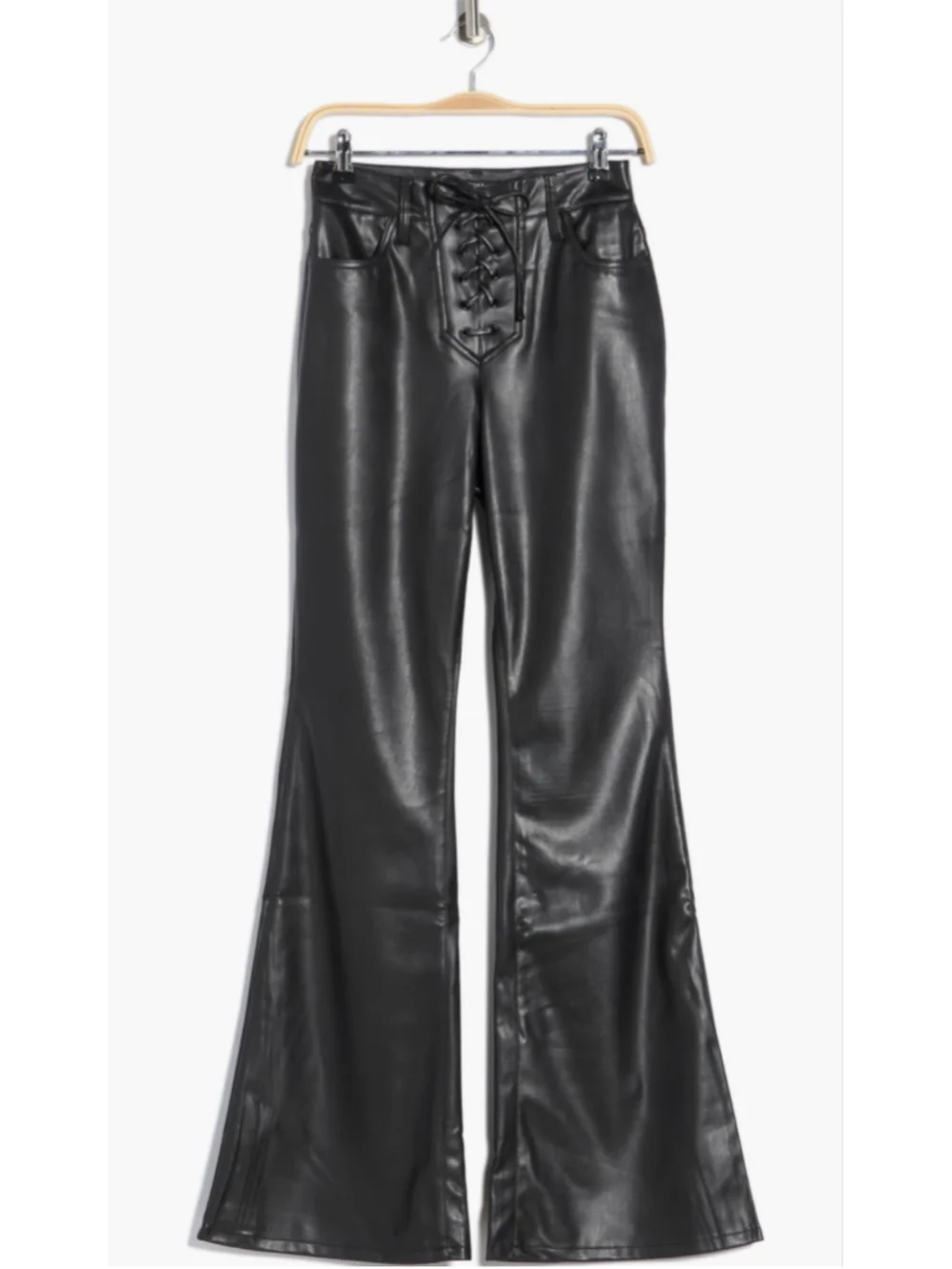 AFRM Astrid Black Vegan Leather Lace Up Flare Pants NWT Size 27